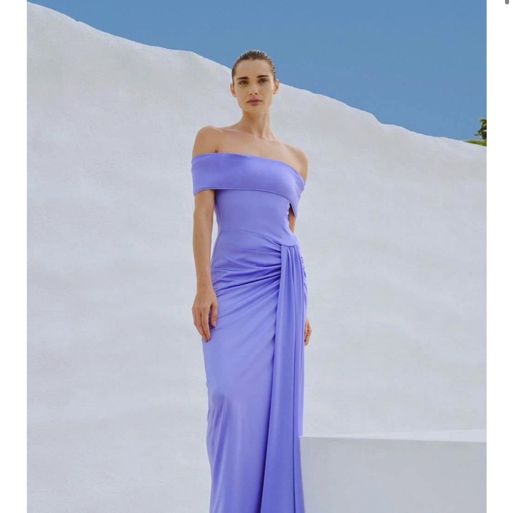 Baobab Collection Asymmetrical Ruched Gown in Lavender